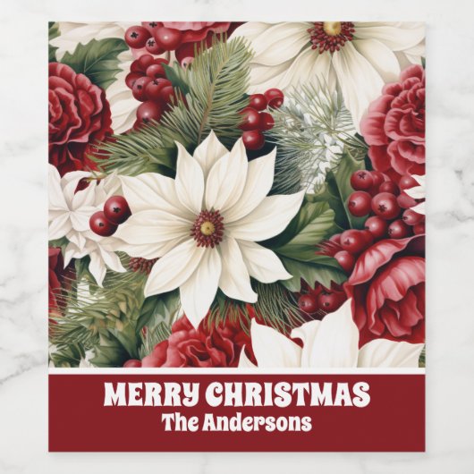  rustieke kerstbloemen bladeren Pattern Wijn Etiket (Enkel label)