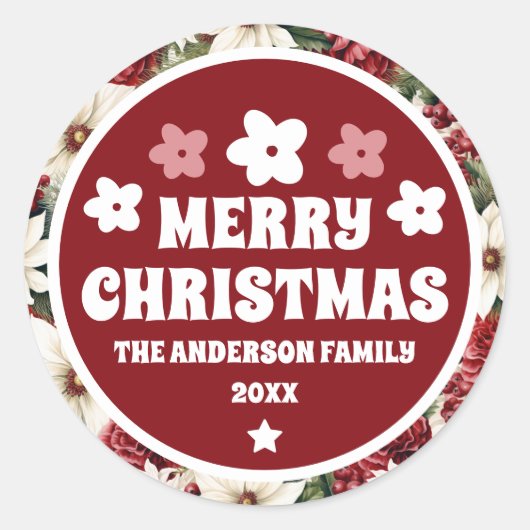  rustieke kerstbloemen bladeren ronde sticker (Voorkant)