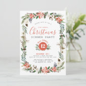 Rustieke Kerstbloemen Frame Feest Uitnodiging (Staand voorkant)