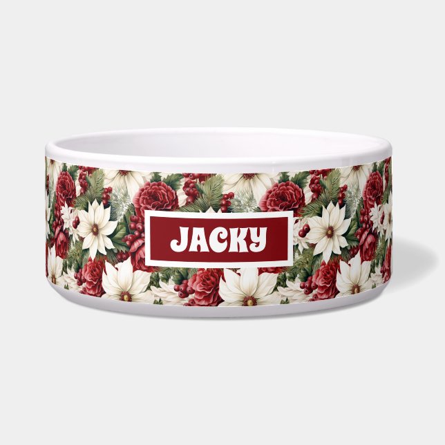  rustieke kerstbloemen verlaten hond voerbakje (Voorkant)