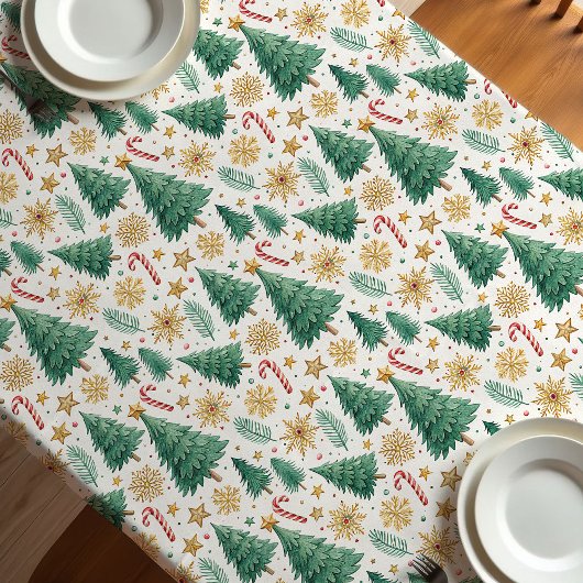 Rustieke kerstbomen aardse rood groene tafelkleed