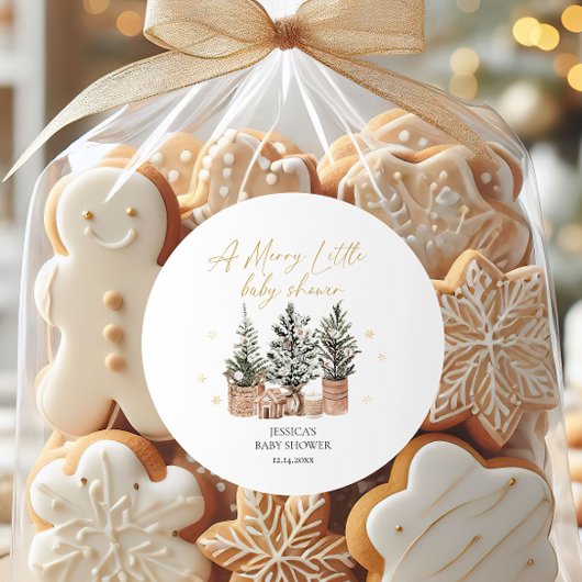 Rustieke kerstbomen een vrolijk klein Baby shower Ronde Sticker
