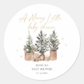 Rustieke kerstbomen een vrolijk klein Baby shower Ronde Sticker (Voorkant)