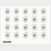 Rustieke kerstbomen houten slingerlichtjes ronde sticker (Vel)