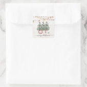 Rustieke kerstbomen houten slingerlichtjes vierkante sticker (Tas)