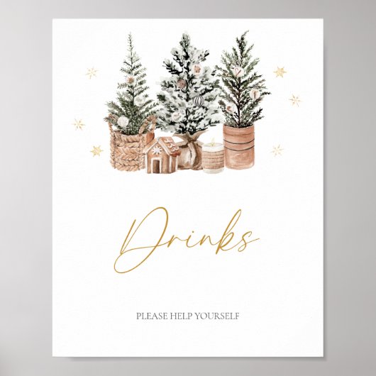 Rustieke kerstbomen in de winter Drinken Poster (Voorkant)