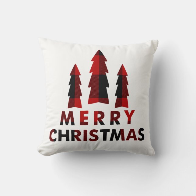 Rustieke Kerstbomen Rood Buffalo Plaid Kerstmis Kussen (Voorkant)