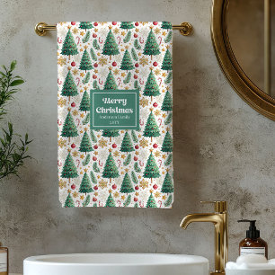Rustieke kerstbomen rood groen goud badhanddoek bad handdoek