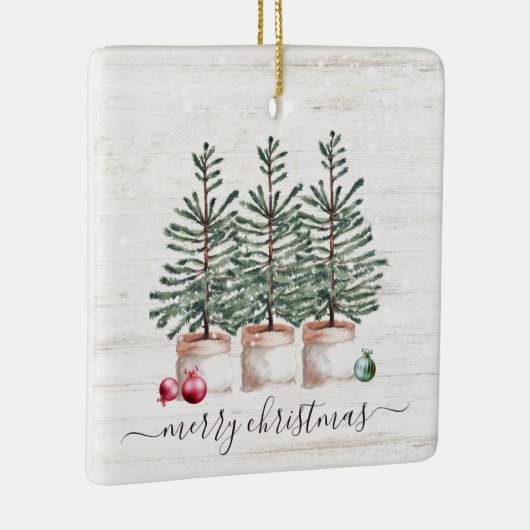 Rustieke kerstbomen Vrolijk kerstfeest Keramisch Ornament (Rechts)