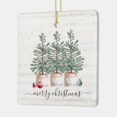 Rustieke kerstbomen Vrolijk kerstfeest Keramisch Ornament (Links)
