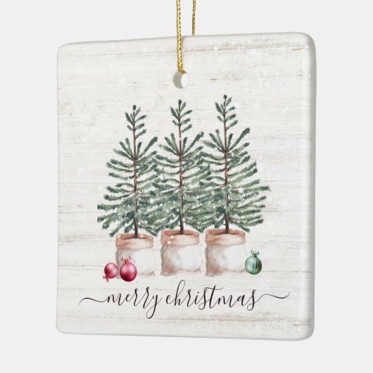 Rustieke kerstbomen Vrolijk kerstfeest Keramisch Ornament (Links)