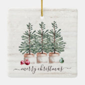 Rustieke kerstbomen Vrolijk kerstfeest Keramisch Ornament (Achterkant)