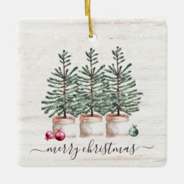 Rustieke kerstbomen Vrolijk kerstfeest Keramisch Ornament