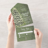 Rustieke kerstboom bedrijf feestdag groen all in one uitnodiging (Afscheurbaar)