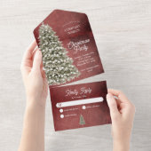 Rustieke kerstboom bedrijf feestdag rood all in one uitnodiging (Afscheurbaar)