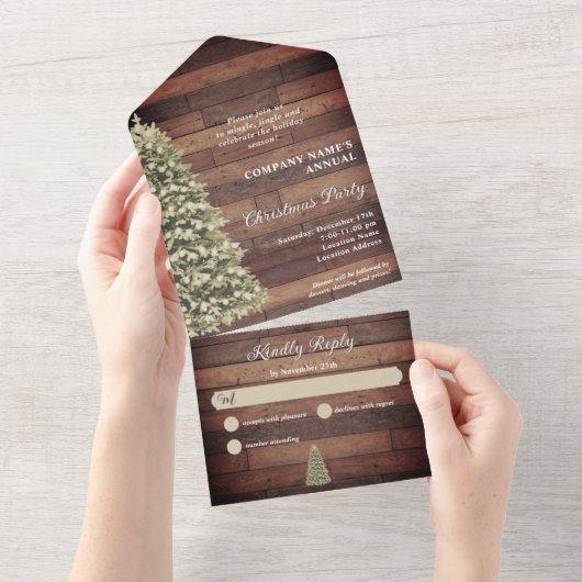 Rustieke kerstboom bedrijf vakantie feest all in one uitnodiging (Afscheurbaar)