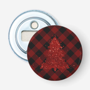 Rustieke Kerstboom Buffel Plaid Moderne Checker Button Flesopener