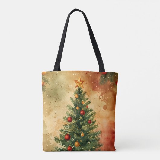Rustieke kerstboom en Ornamenten Waterverf Tote Bag (Achterkant)