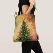 Rustieke kerstboom en Ornamenten Waterverf Tote Bag (Dichtbij)