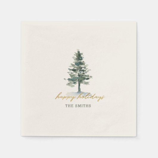 Rustieke kerstboom Familienaam Vakantiefeest Servet (Voorkant)