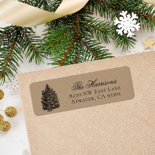 Rustieke kerstboom Faux Kraft vakantieadres Etiket