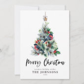 Rustieke kerstboom Holly Vogelvakantie Feestdagenkaart (Voorkant)