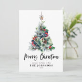 Rustieke kerstboom Holly Vogelvakantie Feestdagenkaart (Staand voorkant)