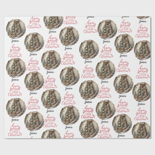  rustieke kerstboom  naam cadeaupapier (Vlak)