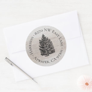 Rustieke kerstboom ronde retour adres label