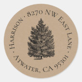 Rustieke kerstboom ronde retour adres label (Voorkant)