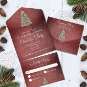 Rustieke kerstboom rood bedrijf vakantie feest all in one uitnodiging