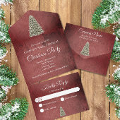 Rustieke kerstboom rood bedrijf vakantie feest all in one uitnodiging