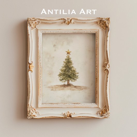 Rustieke kerstboom schilderij Fir Tree Poster