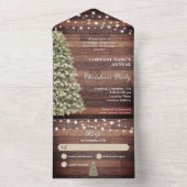 Rustieke Kerstboom String Lights Company Party All In One Uitnodiging (Binnen)