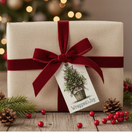 Rustieke kerstboommand "Gehuld in vreugde" Cadeaulabel