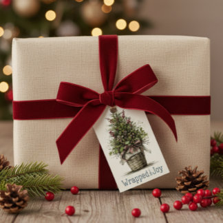 Rustieke kerstboommand "Gehuld in vreugde" Cadeaulabel