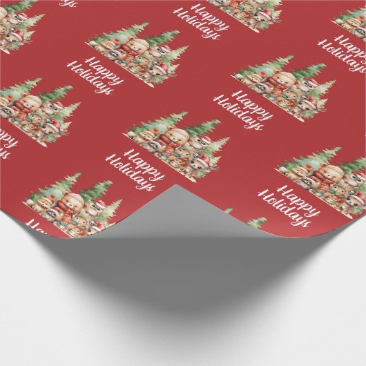 RUSTIEKE KERSTBOSSEN DIEREN CADEAUPAPIER (Hoek)