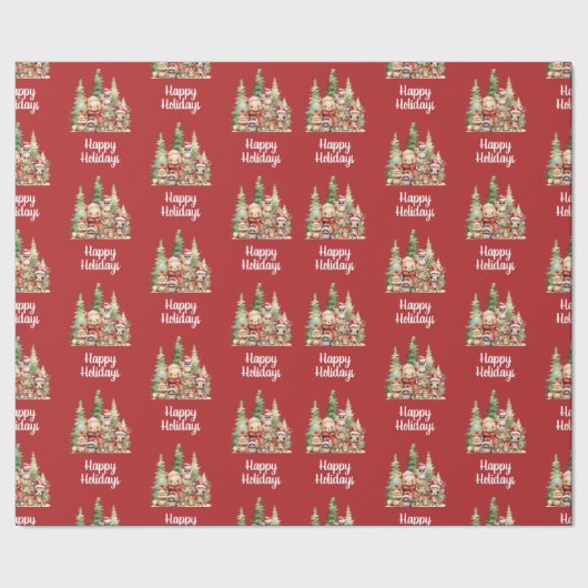 RUSTIEKE KERSTBOSSEN DIEREN CADEAUPAPIER (Zoom)