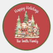 RUSTIEKE KERSTBOSSEN DIEREN RONDE STICKER (Voorkant)