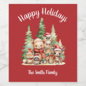 RUSTIEKE KERSTBOSSEN DIEREN WIJN ETIKET (Enkel label)