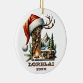 Rustieke kerstbrief L Gepersonaliseerd winteravont Keramisch Ornament (Rechts)