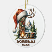 Rustieke kerstbrief L Gepersonaliseerd winteravont Keramisch Ornament (Links)