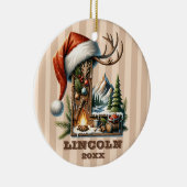 Rustieke Kerstbrief L met Gezellige Winter Scene Keramisch Ornament (Rechts)