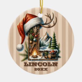 Rustieke Kerstbrief L met Gezellige Winter Scene Keramisch Ornament