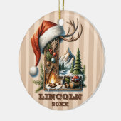 Rustieke Kerstbrief L met Gezellige Winter Scene Keramisch Ornament (Links)