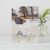 Rustieke Kerstcabine Winter Zonnehout Feestdagenkaart (Staand voorkant)