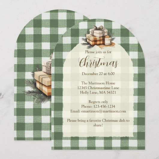 Rustieke Kerstcadeaus Kaars Green Gingham Arch Kaart (Voorkant / Achterkant)