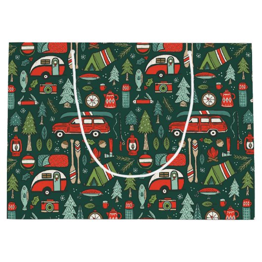 Rustieke kerstcamping groot cadeauzakje (Voorkant)