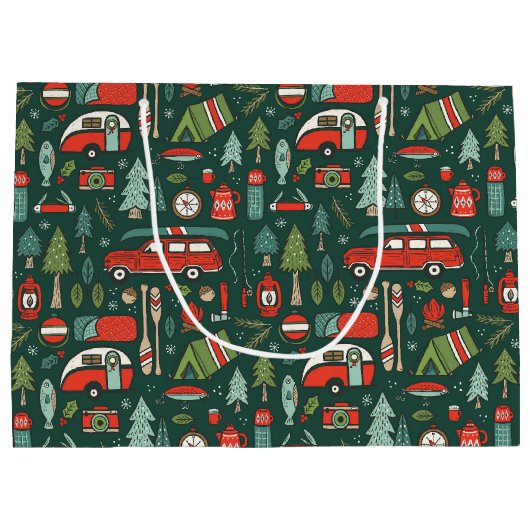 Rustieke kerstcamping groot cadeauzakje (Achterkant)