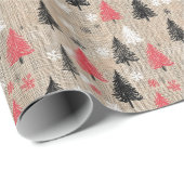 Rustieke kerstclipart met bomen en sneeuwvlokken cadeaupapier (Rol Hoek)